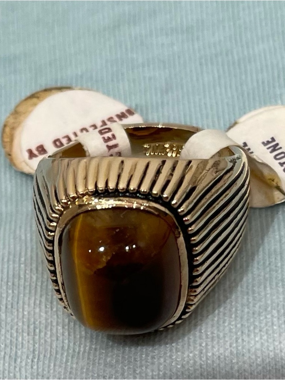 18Kt HGE Tiger Eye Inspected Certified Genuine Gemstones Men’s Ring Size 8 NWT